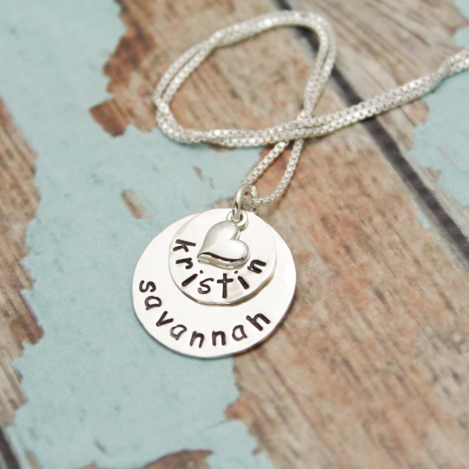 Two Layer NECKLACE Sterling Silver Personalized Mommy Gift Hand Stamped Jewelry