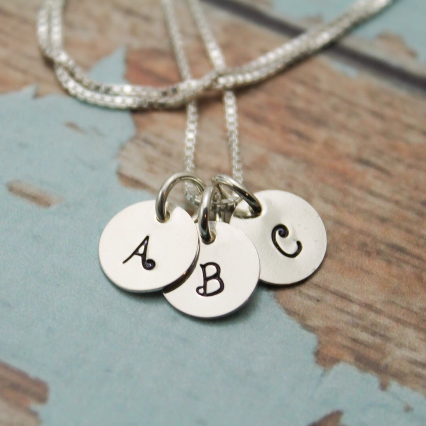Three (3) Tiny Initial Sterling Silver Necklace Personalized Hand Stamped Jewelry
