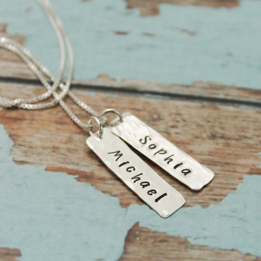 Personalized Mommy Necklace, Mother's Day Gift, Mom Tag Necklace, Personalized Tag Necklace, Tag Charms,Sterling Silver Hand Stamped Jewelry