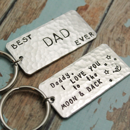 Best Dad Ever Keychain Father's Day Gift Aluminum Handstamped Personalized