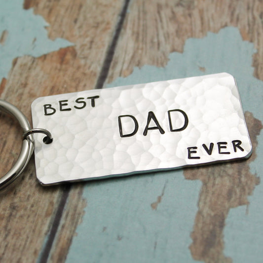 Best Dad Ever Keychain Father's Day Gift Aluminum Handstamped Personalized