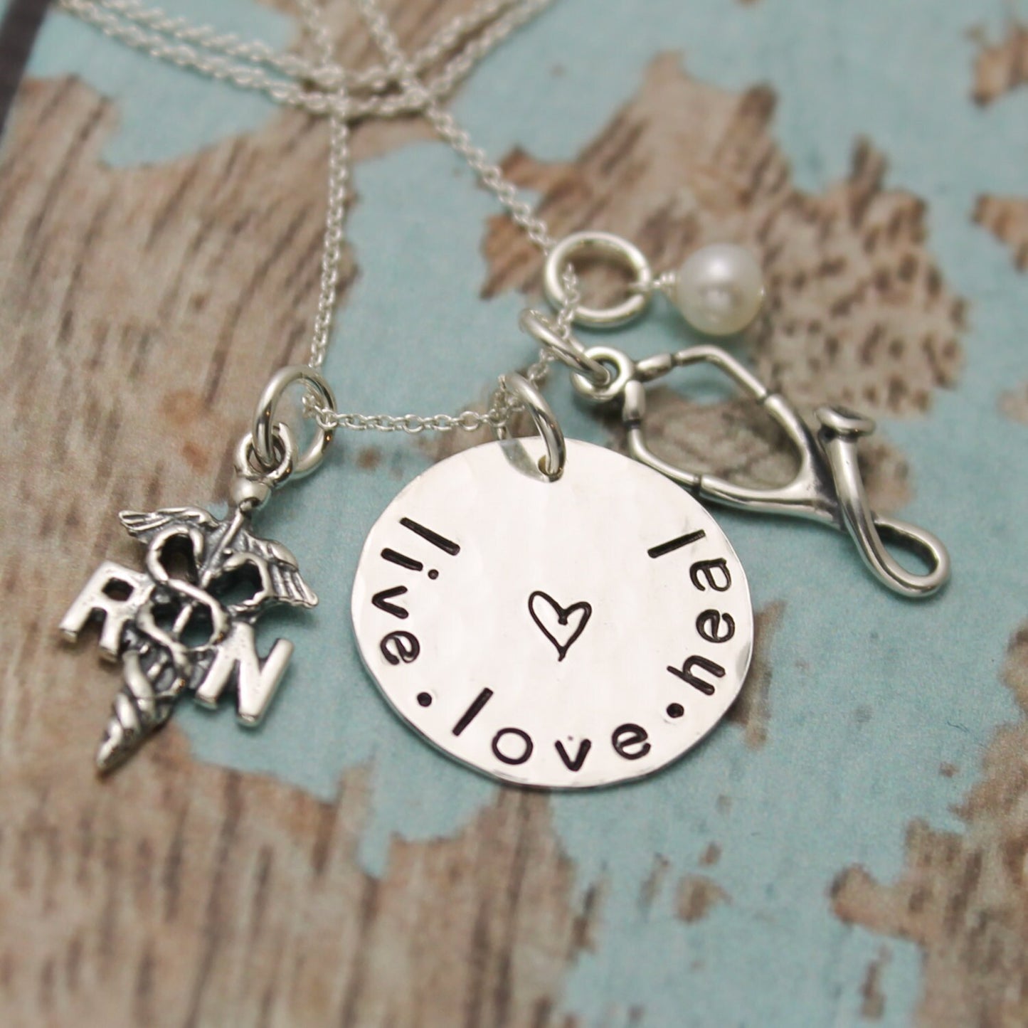Live Love Heal RN Nurse Necklace RN LPN Nurse Personalized Nurse Jewelry Gift Hand Stamped Sterling Silver