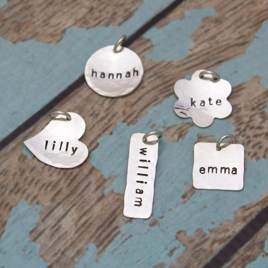 Sterling Silver Personalized Hand Stamped Charms Choose Your Shape