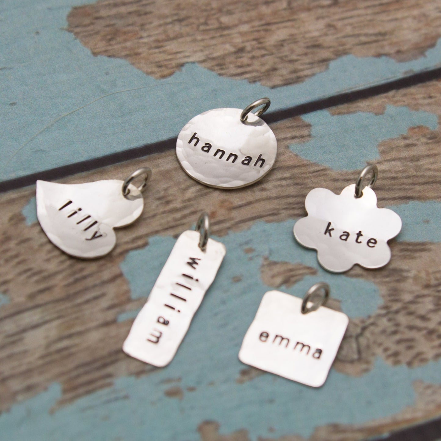 Sterling Silver Personalized Hand Stamped Charms Choose Your Shape