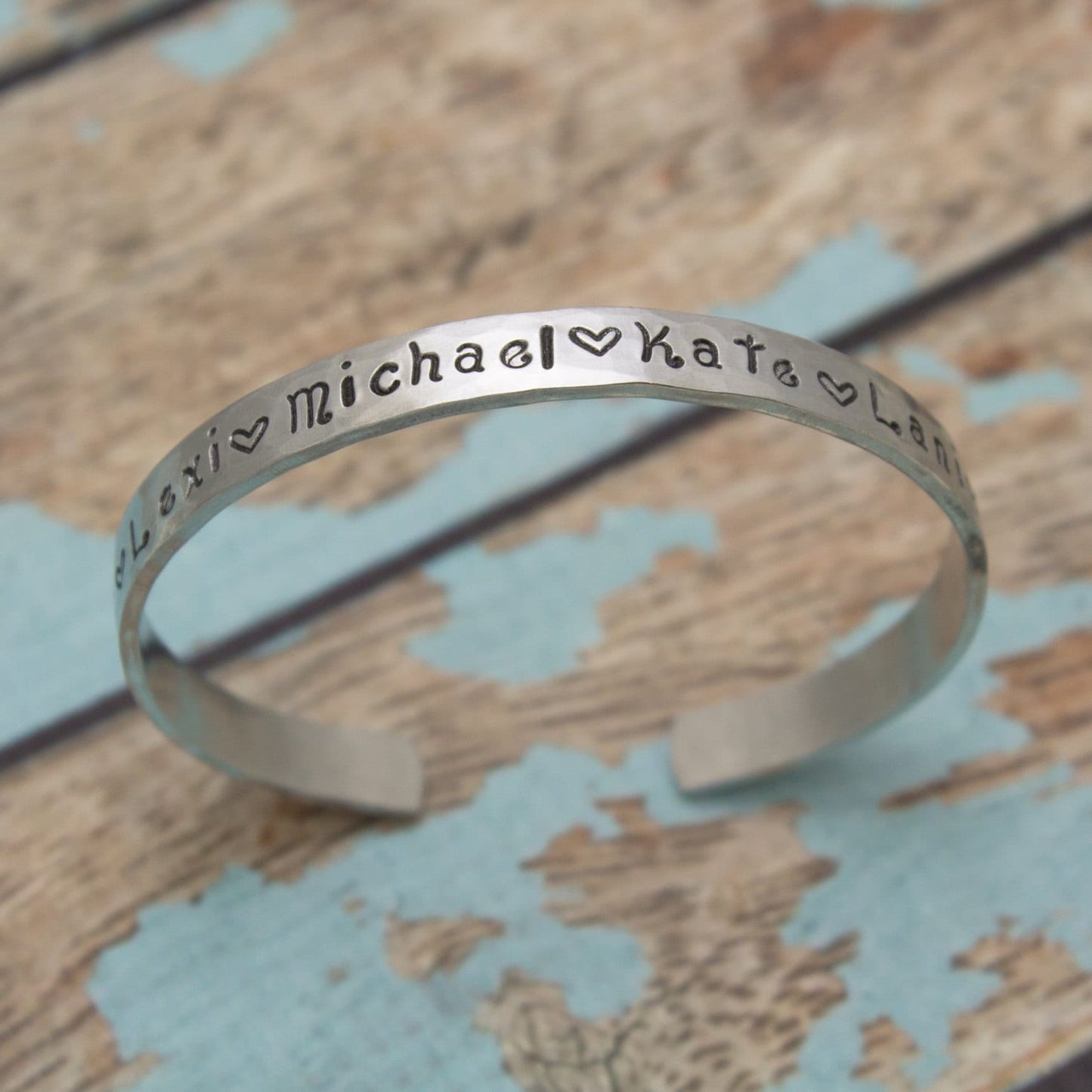 Personalized Hand Stamped Cuff Bangle Bracelet Your Favorite Quote or Names