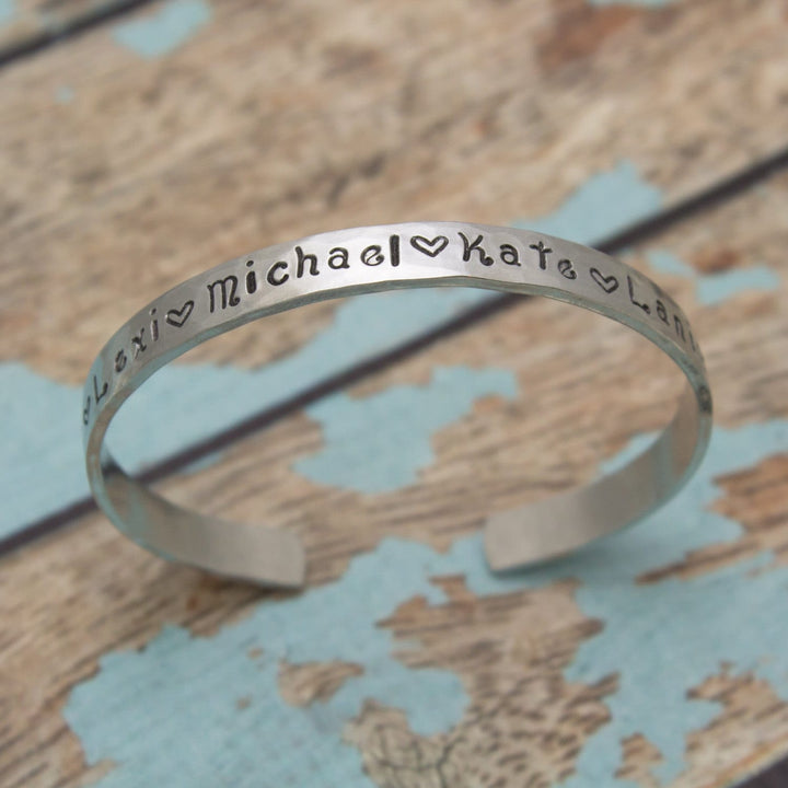 Personalized Hand Stamped Cuff Bangle Bracelet Your Favorite Quote or Names