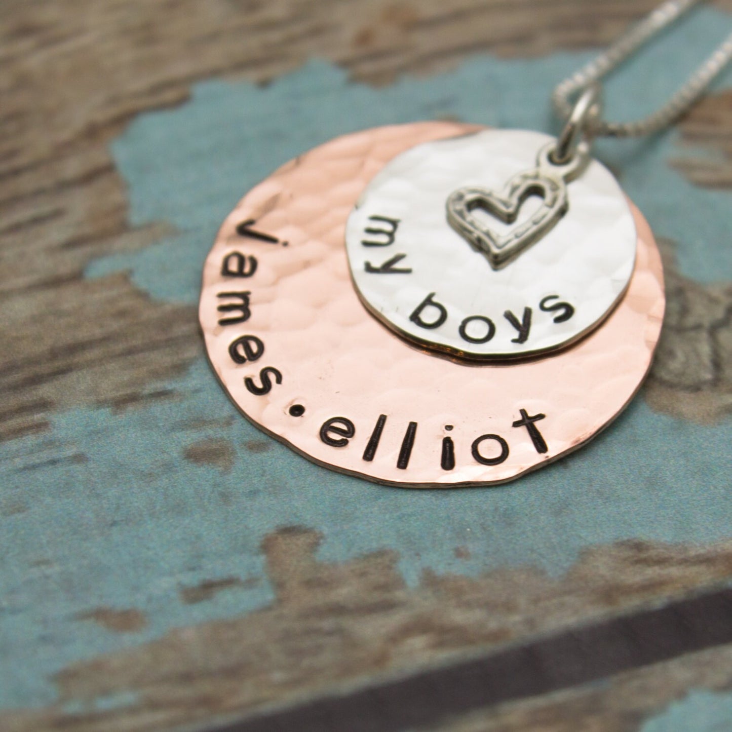 Personalized Mom Necklace, My Boys My Girls Silver and Copper Mommy Mother Grandmother Personalized Necklace Hand Stamped Jewelry
