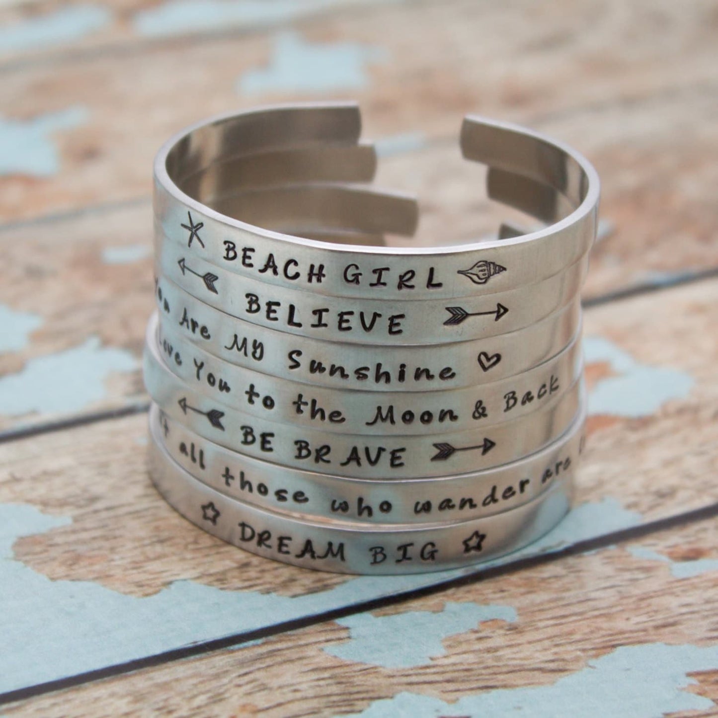 Personalized Hand Stamped Cuff Bangle Bracelet Your Favorite Quote or Names