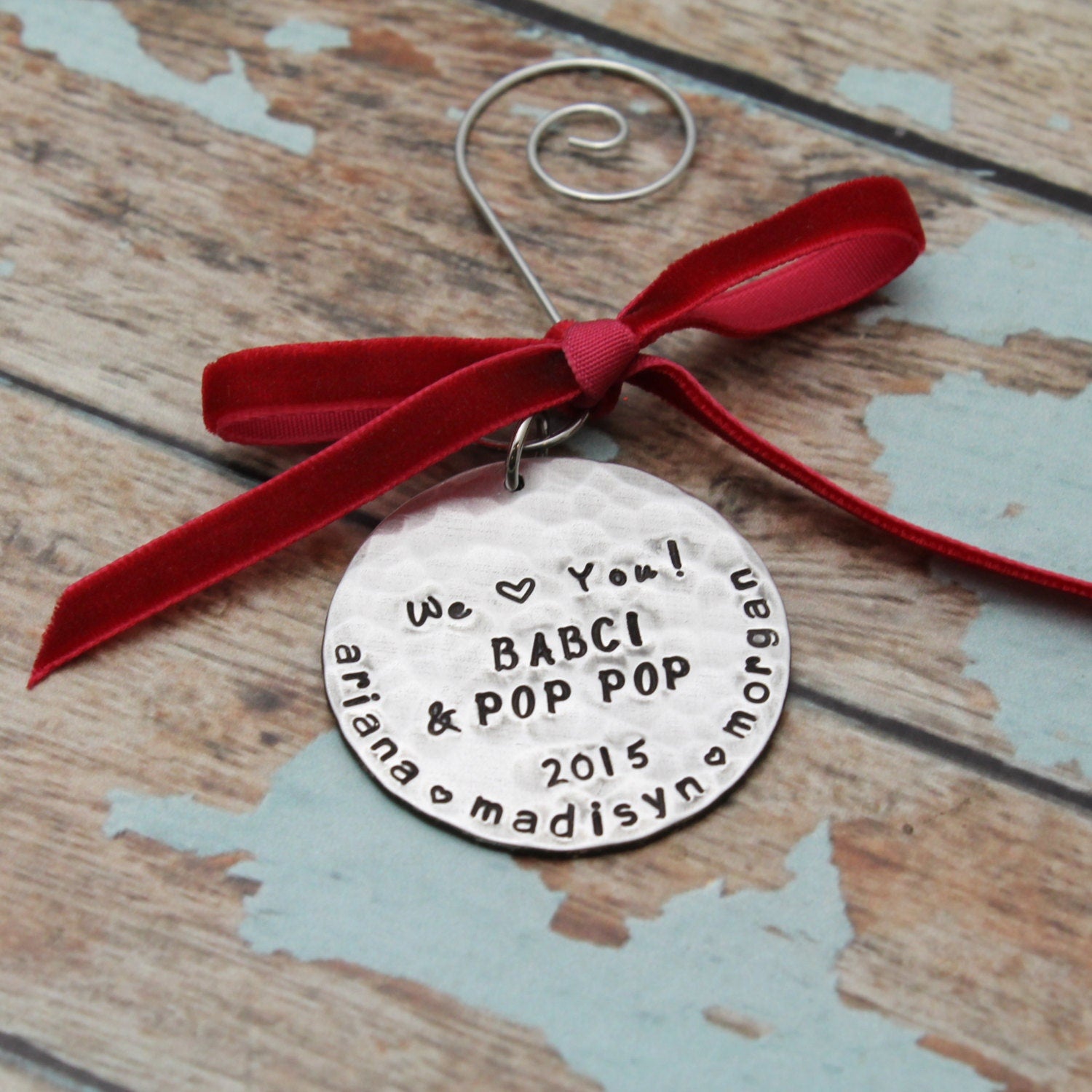 Grandparents Ornament, Christmas Ornament Personalized, We Love You Grandma and Grandpa Gift, Grandparents, Gift, Hand Stamped in Aluminum