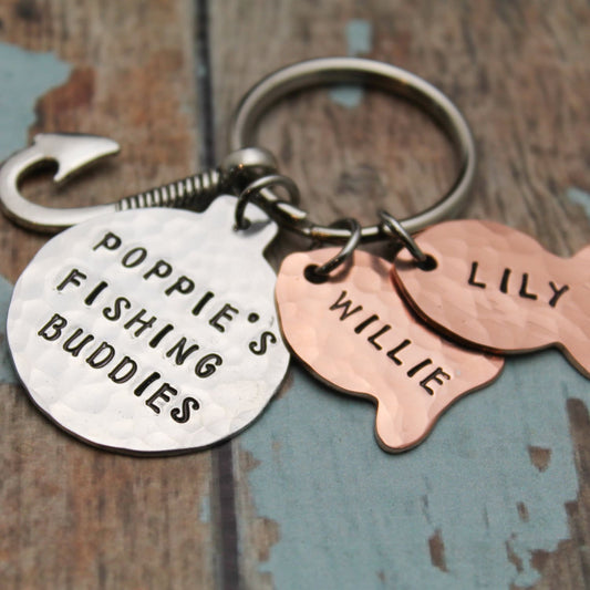 Personalized Fisherman Keychain, Daddy Fish Key Chain, Pop Pop Fishing Keychain, Handstamped, Grandfather Key Chain, Great Father's Day Gift