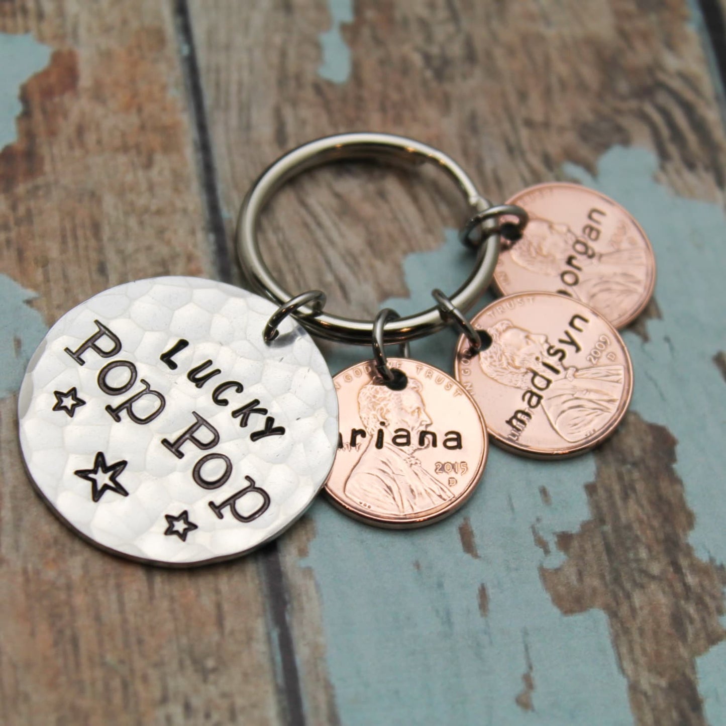 Personalized Lucky Dad Key Chain, Grandpa Key Chain, Hand Stamped Key Chain, Penny Key Chain, Daddy Gift, Father's Day Gift, Gifts for Him