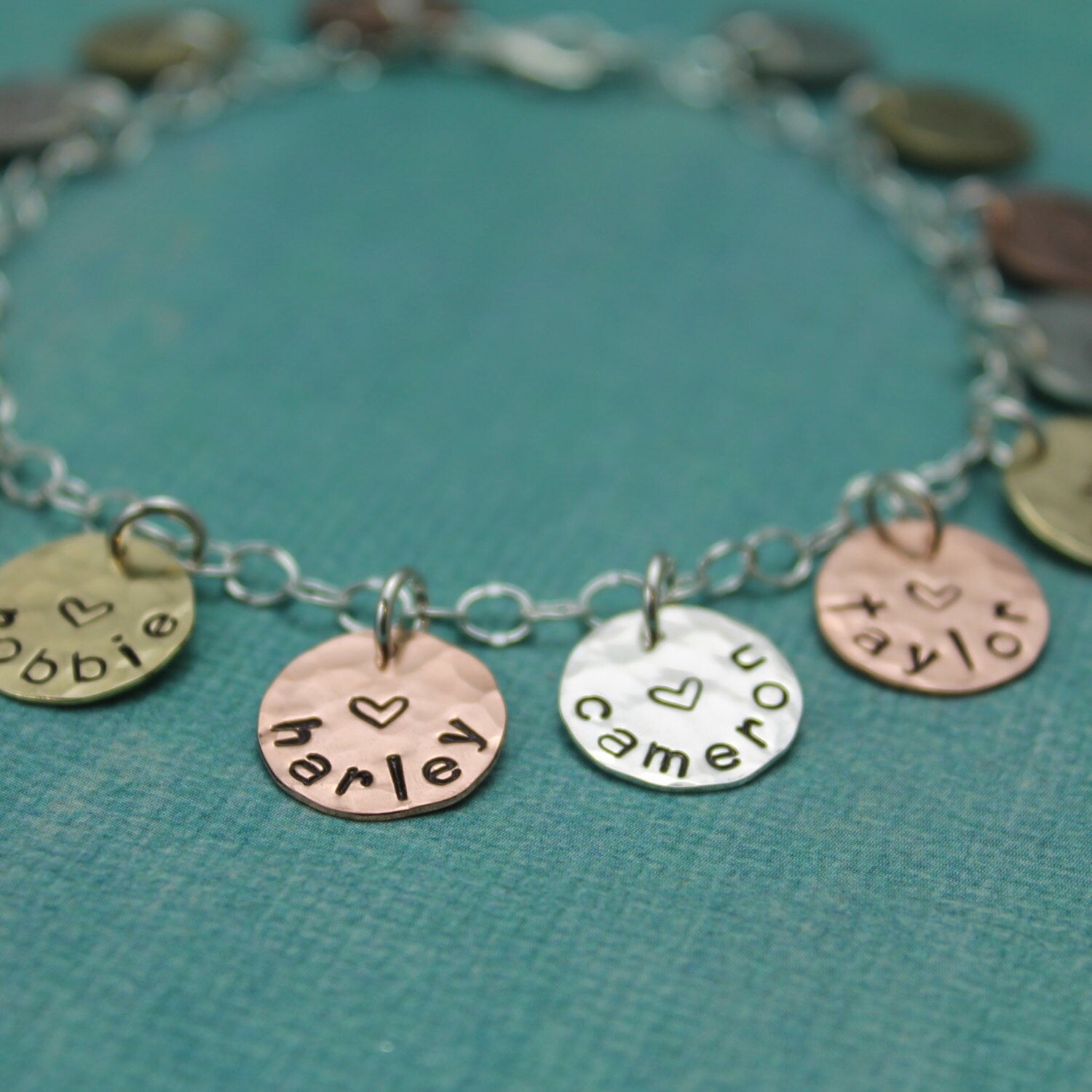 Mother Charm Bracelet, Grandmother Charm Bracelet, Personalized Mom Charm Bracelet, Grandma Charm Bracelet, Hand Stamped Jewelry