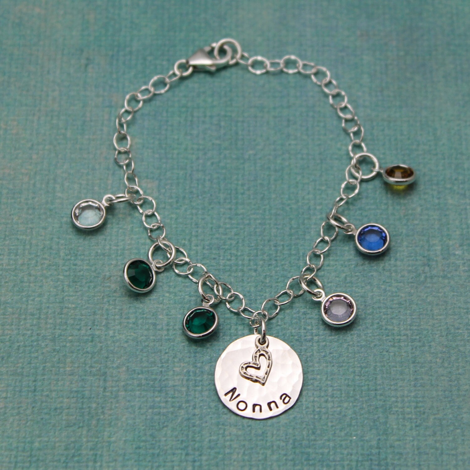 Grandmother or Mother Personalized Bracelet with Birthstones - Hand Stamped in Sterling Silver