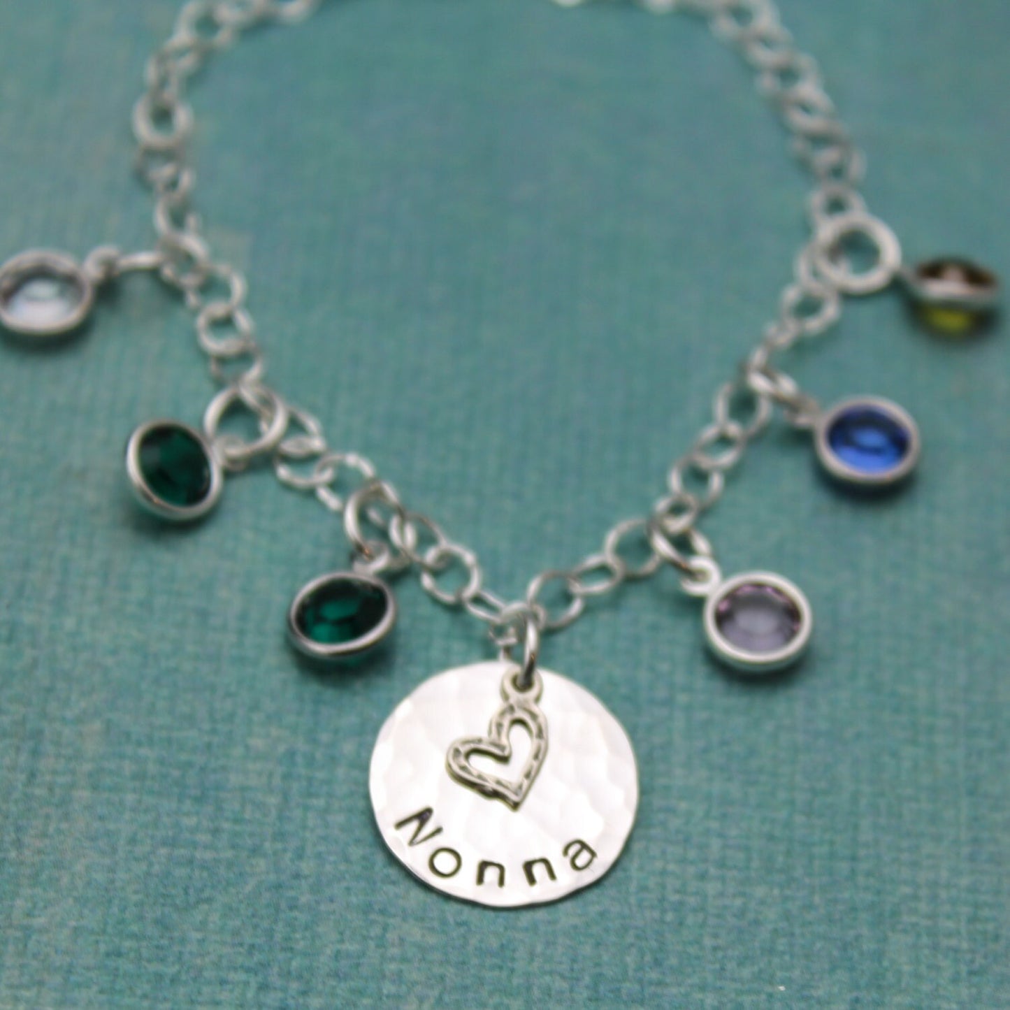 Grandmother or Mother Personalized Bracelet with Birthstones - Hand Stamped in Sterling Silver