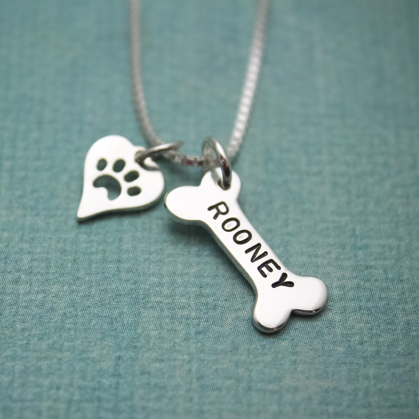 Dog Bone & Heart Necklace Sterling Silver Hand Stamped Personalized Necklace Dog Gifts for Humans