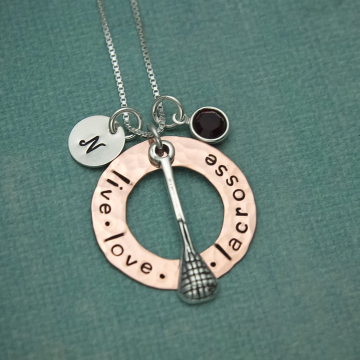 Lacrosse Charm Copper Washer and Sterling Silver Personalized Hand Stamped Necklace