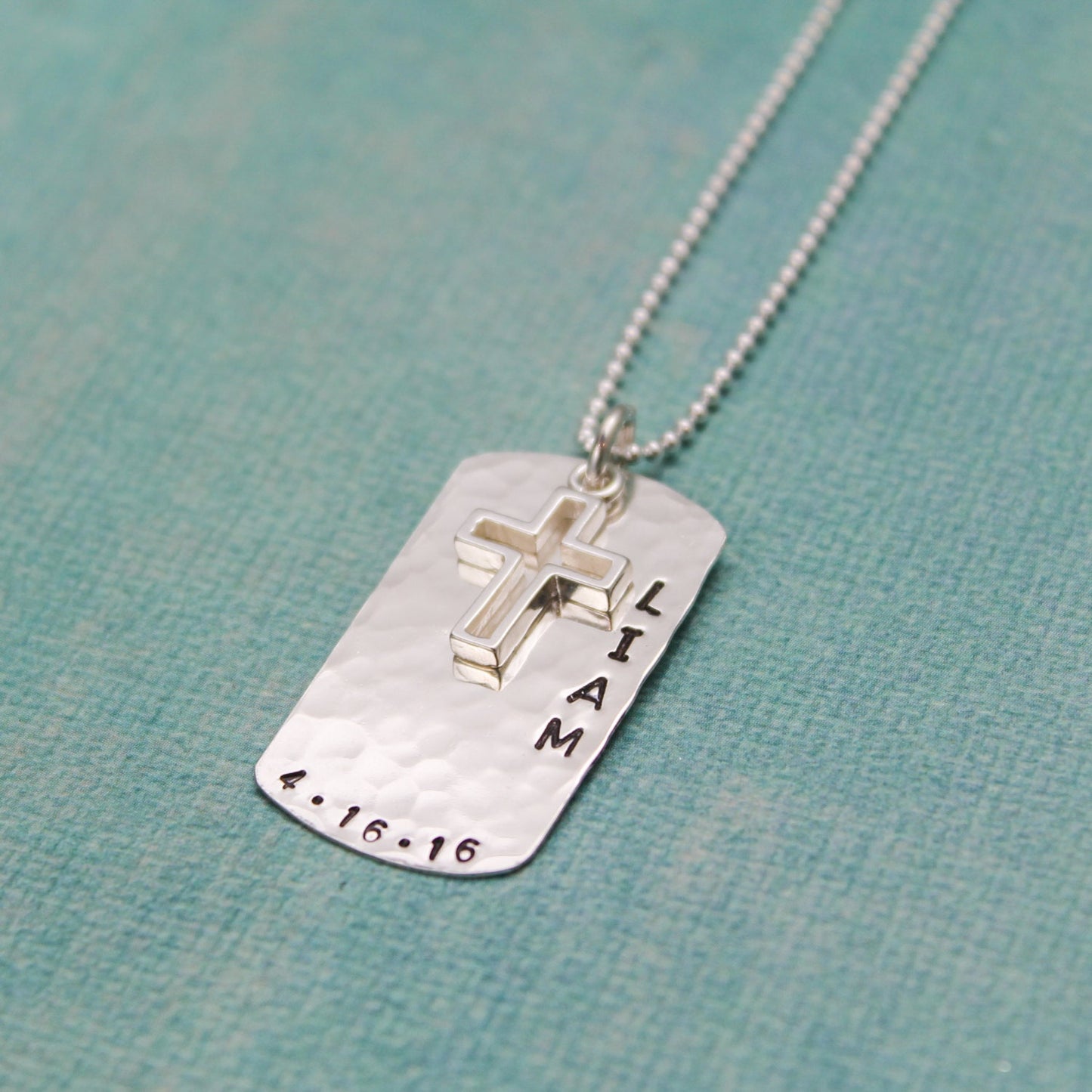 Personalized Boys Confirmation Necklace or First Communion Necklace, Personalized Dog Tag Cross Necklace, Hand Stamped Jewelry