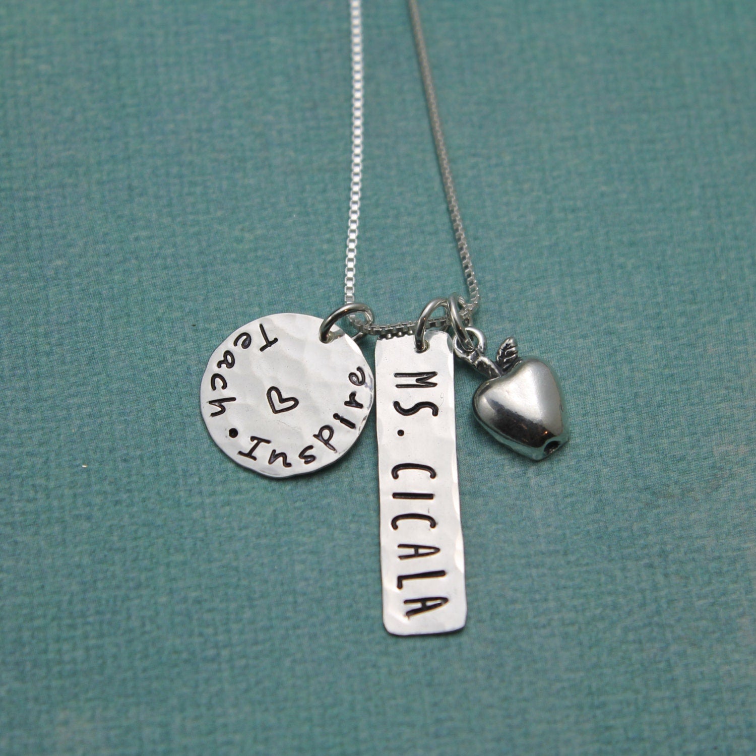 Teach & Inspire Necklace Personalized Teacher Necklace Hand Stamped Necklace