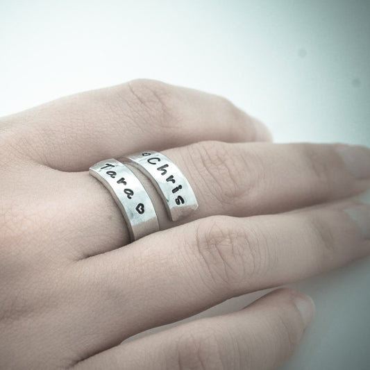 Personalized Wrap Ring - Hand Stamped Aluminum