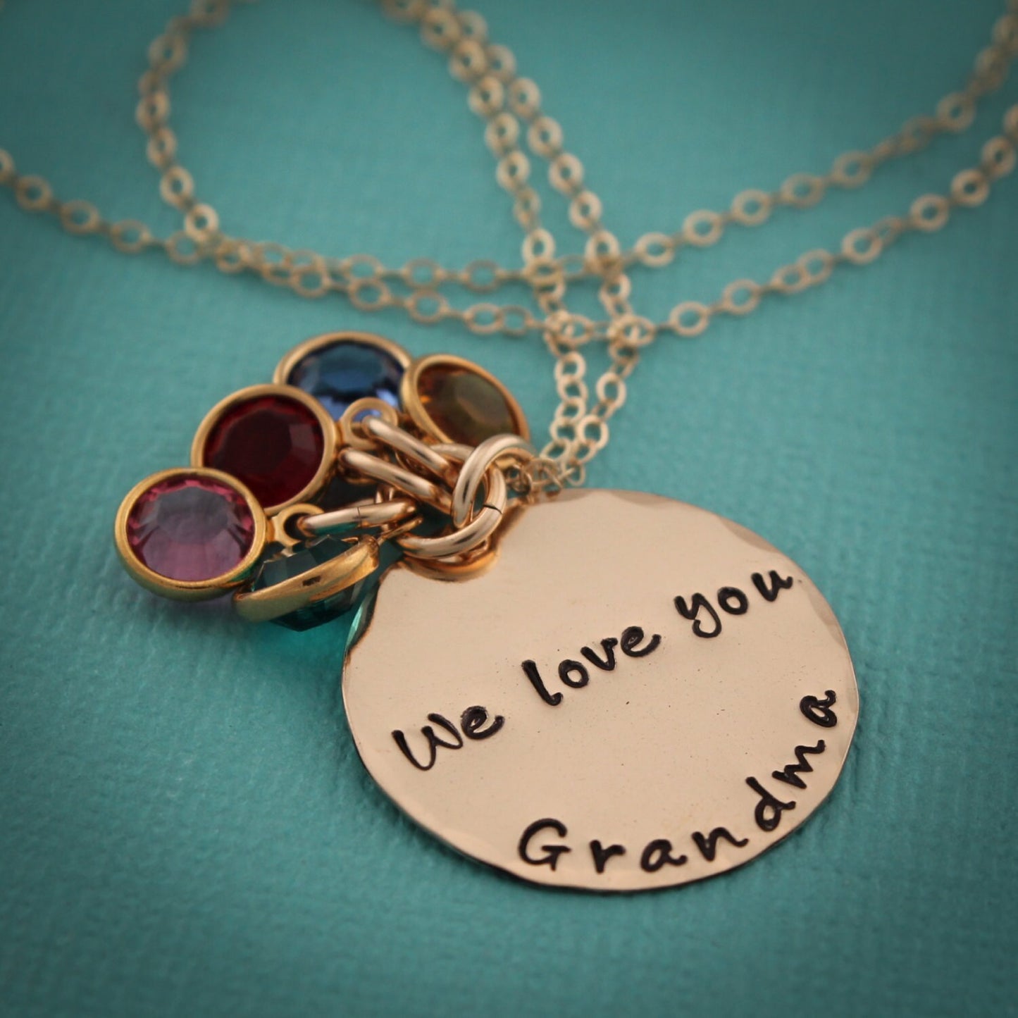 Gold Grandma Necklace with Birthstones Grandmother Necklace in 14K Gold Filled Hand Stamped Jewelry