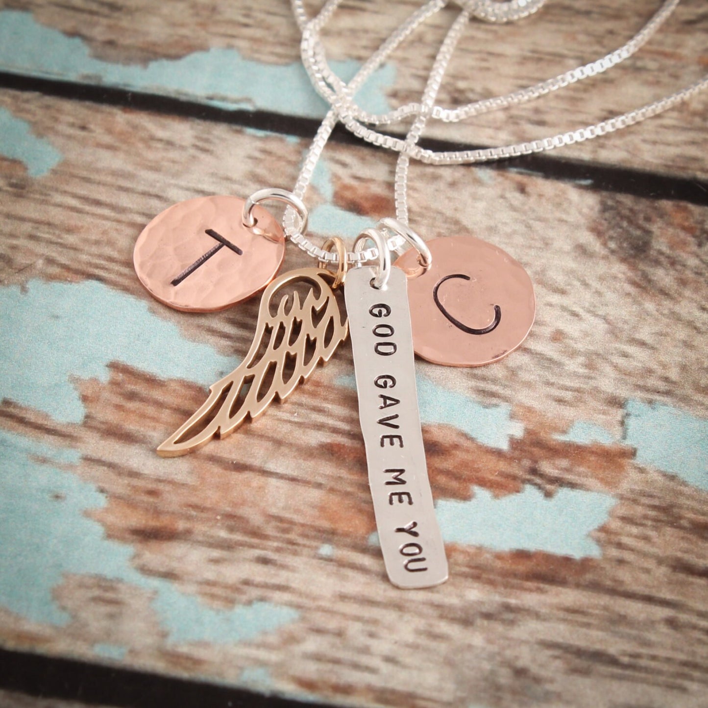 Sterling Silver, Copper, Bronze  Personalized Family Necklace God Gave Me You Hand Stamped Jewelry